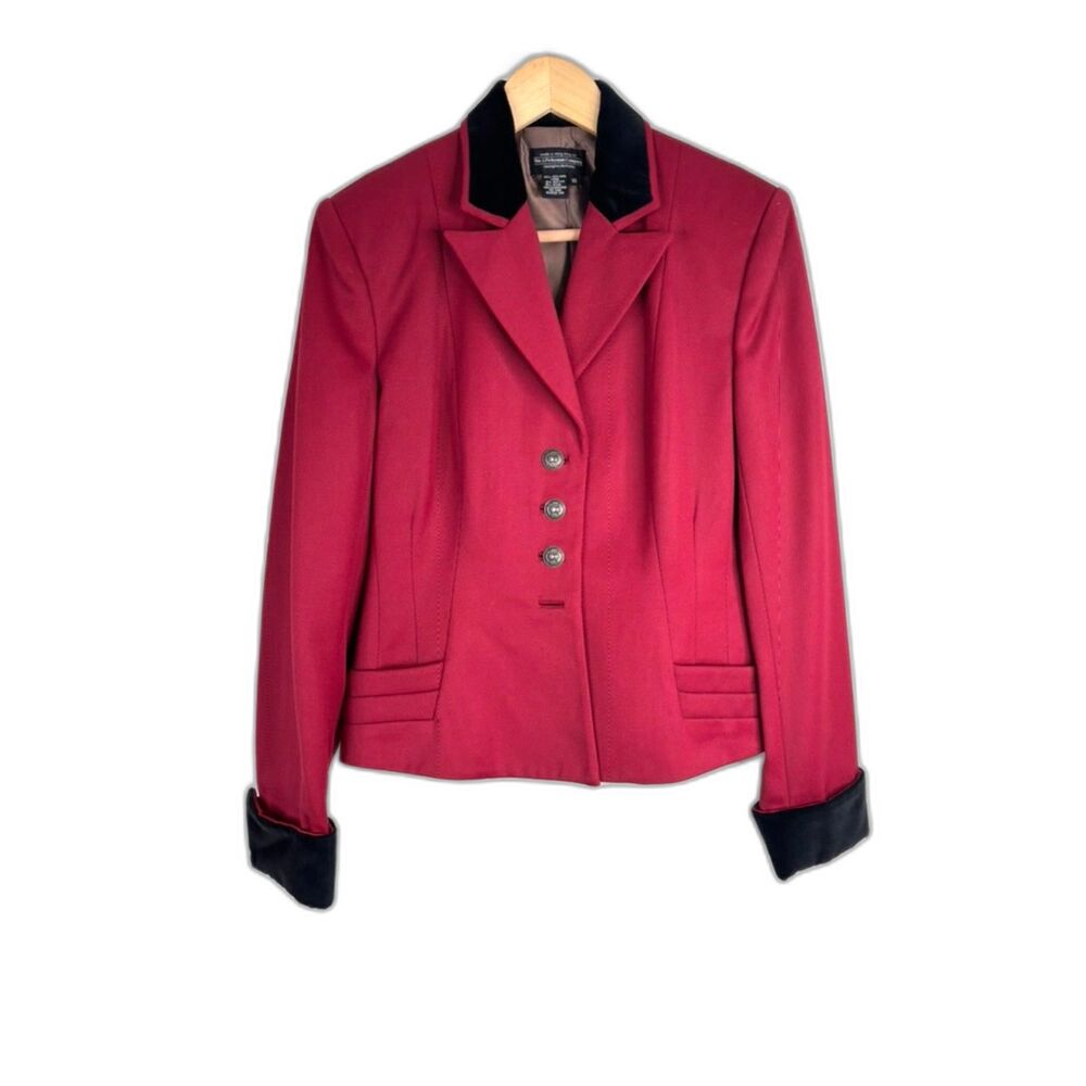 J Peterman Wool Blazer 10 Red Riding Jacket Velvet Trim Equestrian Old Money